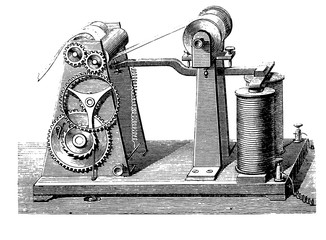 Vintage engraving, Morse's telegraph - obrazy, fototapety, plakaty