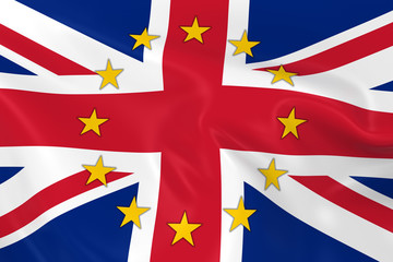 United Kingdom EU Member Concept Image - 3D render of a waving British Flag with European Union Stars