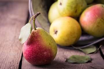 pears on a wooden table