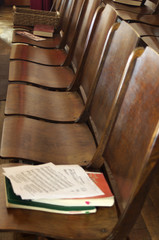 Wooden seats in a church choir 