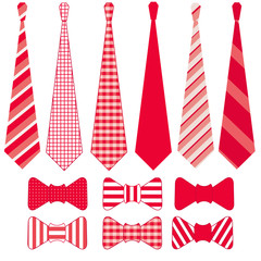 a set of red and white tie and a tie-butterfly vector