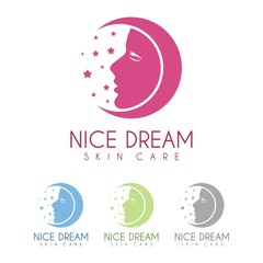 Nice Dream Skin Care. Logo for beauty salon, hair, face and skin care product, cosmetics, makeup or spa center with beautiful woman profile