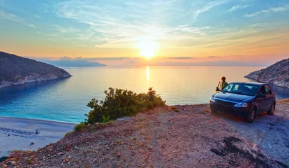 Poster Sunset on Myrtos Beach (Greece,  Kefalonia, Ionian Sea). © wildman