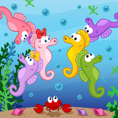 seahorse under sea - vector illustration, eps