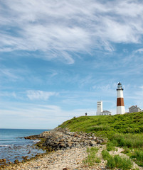 Montauk lighthouse. Travel, vacation, weekend getaway and landmark concept