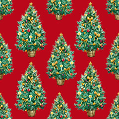 Naklejka na ściany i meble Watercolor Christmas tree pattern