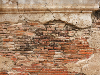 Old Red Brick Wall of A Temple in Ayutthaya of Thailand, Texture