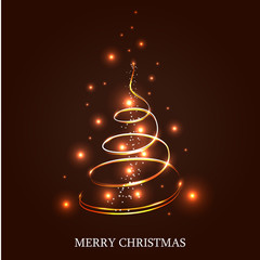 Illuminated Christmas tree on a dark brown background