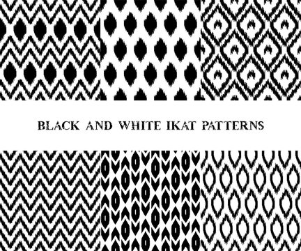 Black and white geometric ikat asian traditional fabric seamless