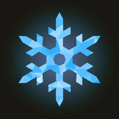 polygonal pointed snowflake ice blue on a black background
