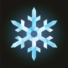 polygonal pointed snowflake ice blue on a dark background