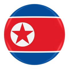 North Korean Flag Badge - Flag of North Korea Button Isolated on White