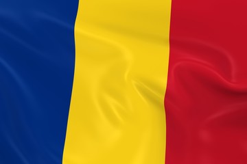 Waving Flag of Romania - 3D Render of the Romanian Flag with Silky Texture