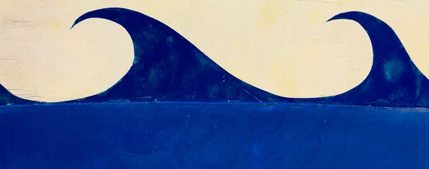  Painted blue ocean wave from the hull of an old wooden boat. Nautical background. © Crin