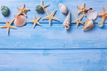Obraz na płótnie Canvas Marine items on blue wooden background