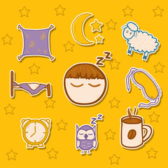 Set of hand drawn stickers on sleep theme