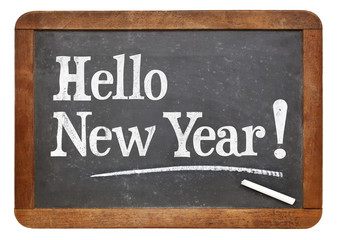 Obraz premium Hello New Year on blackboard