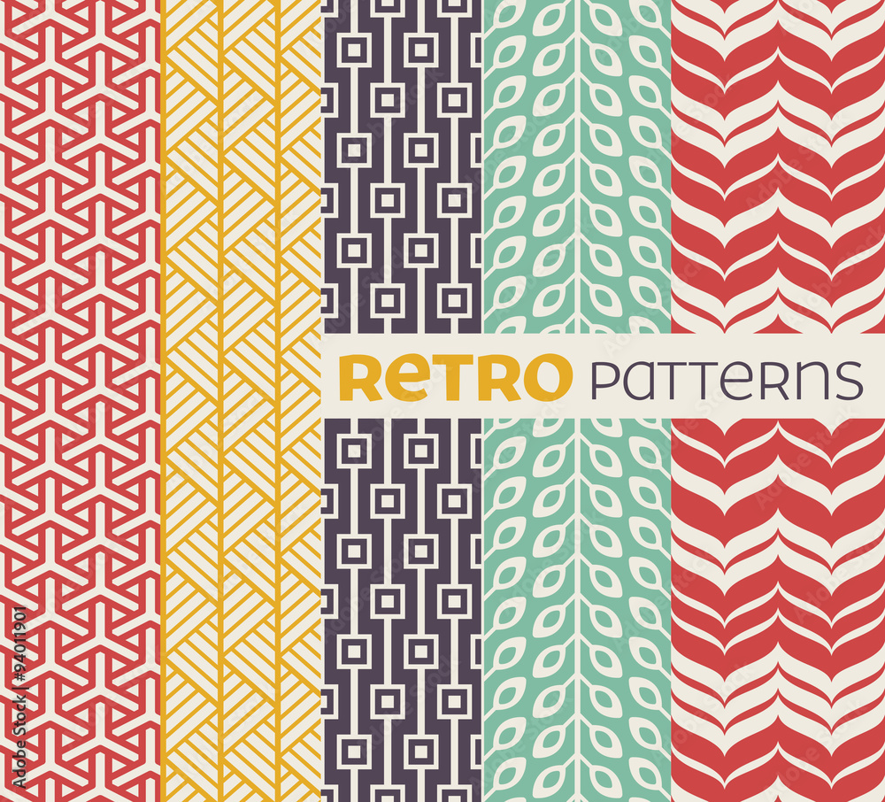 Wall mural set of vector seamless patterns in retro style.