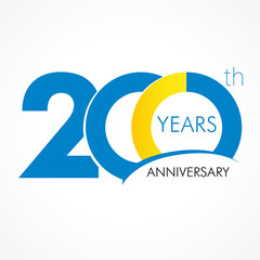 200 years anniversary logo. Template logo 200th anniversary with a circle in the form of a graph and the number 20 - obrazy, fototapety, plakaty