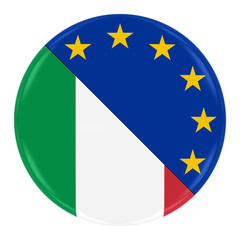 Italian/European Relations Concept Image - Badge with Split Flags of Italy and the European Union