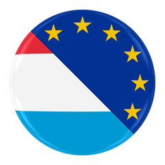 Luxembourgian/European Relations Concept Image - Badge with Split Flags of Luxembourg and the European Union