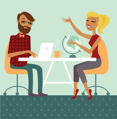 Young couple planning next trip together