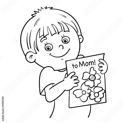 "Coloring Page Outline Of a boy with a picture" Stock image and royalty