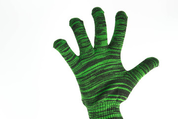 Green woven gloves appearance of stop