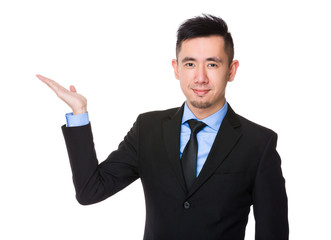 Asian Young Businessman with hand showing blank sign