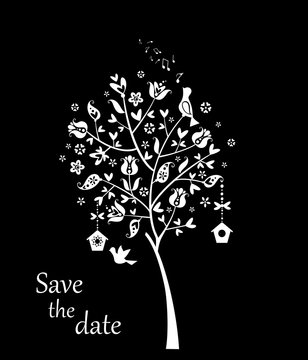 Wedding card with beautiful tree (black and white)