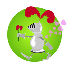Obraz premium Funny knight with flowers for Valentine day