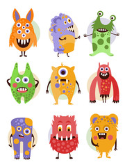 Fototapeta premium Funny Emotional Cartoon Monsters, Vector Illustration Set