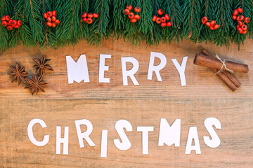 Merry christmas with wood background