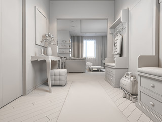 3d render of small apartments without textures in white color