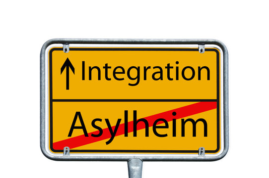 Asylum Home / sign with the german words asylum home and integration
