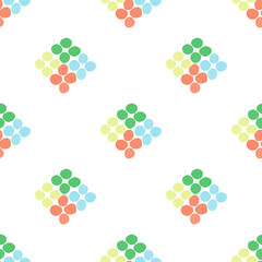 Naklejka na ściany i meble Seamless pattern with rhombus of circles on a white background. Illustration of decorative colorful rhombuses from circles or spots. Repeating spots in the form of rhombuses.