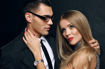 beautiful sensual impassioned couple. office love story