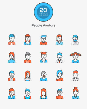 Flat line color icons -People Avatars