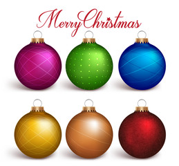 Set of Realistic 3D Colorful Christmas Balls Decoration Isolated in White Background. Vector Illustration
