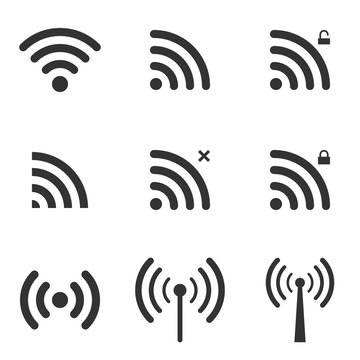 Set Of Wi-Fi And Wireless Icons. WiFi Zone Sign. Remote Access A