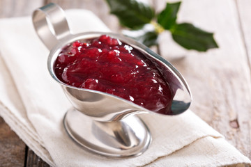 Cranberry sauce in metallic dish