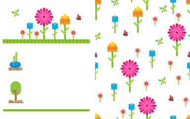 Garden flower party vector card template.