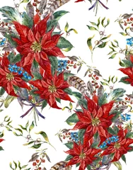  Christmas floral seamless pattern with poinsettia. © depiano