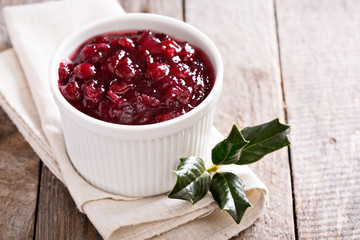 Cranberry sauce in ceramic ramekin