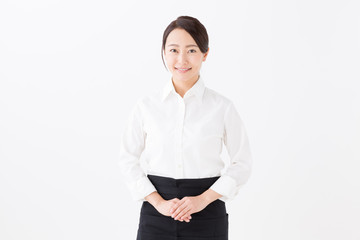 portrait of asian waitress on white background