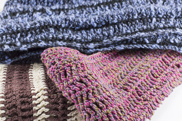 Winter accessories on white background