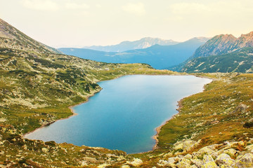 Bucura lake in Retezat mountains in late afternoon