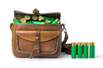 bag with ammunition on white background