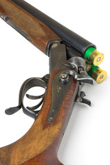 hunting rifle on a white