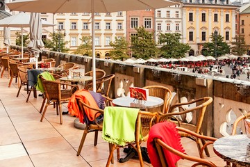 Fototapeta Sukiennice terrace cafe in Cracow obraz